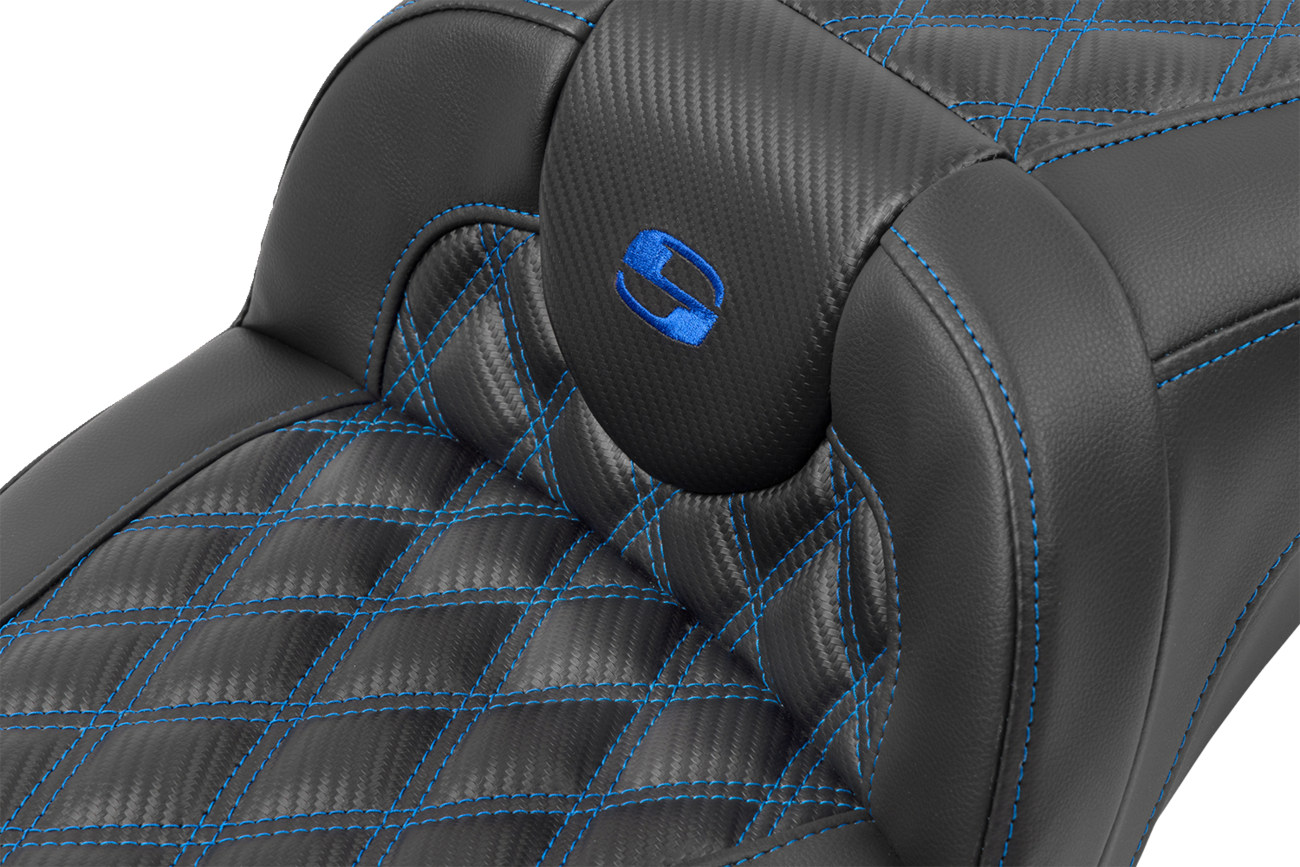 SADDLEMEN Roadsofa™ Extended Reach Seat - without Backrest - Lattice Stitch - Blue Stitch - FLTR/FLHX '23-'24