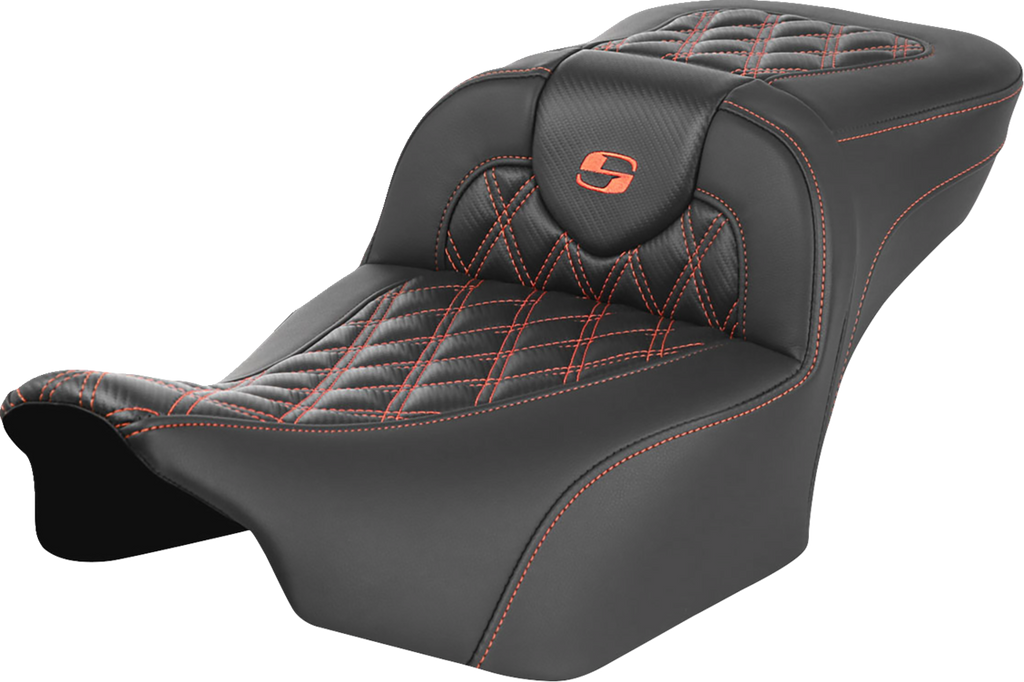 SADDLEMEN Roadsofa™ Extended Reach Seat - without Backrest - Lattice Stitch - Orange Stitch - FL/FX '23-'24