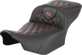 SADDLEMEN Roadsofa™ Extended Reach Seat - without Backrest - Lattice Stitch - Orange Stitch - FL/FX '23-'24