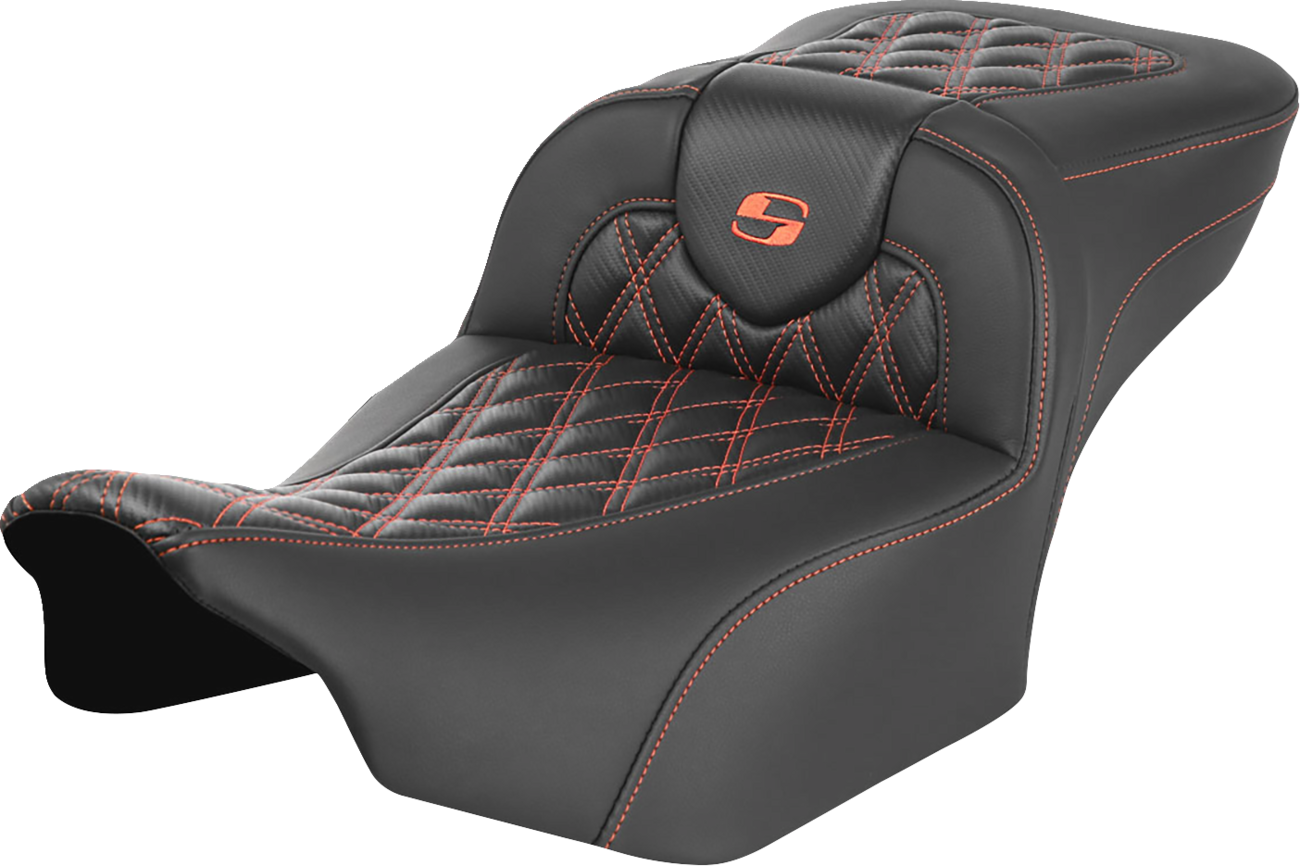 SADDLEMEN Roadsofa™ Extended Reach Seat - without Backrest - Lattice Stitch - Orange Stitch - FL/FX '23-'24
