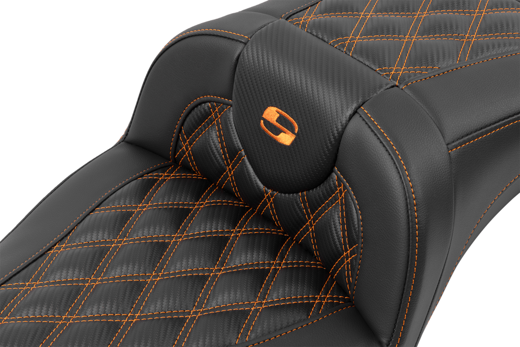 SADDLEMEN Roadsofa™ Extended Reach Seat - without Backrest - Lattice Stitch - Orange Stitch - FL/FX '23-'24
