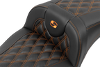 SADDLEMEN Roadsofa™ Extended Reach Seat - without Backrest - Lattice Stitch - Orange Stitch - FL/FX '23-'24