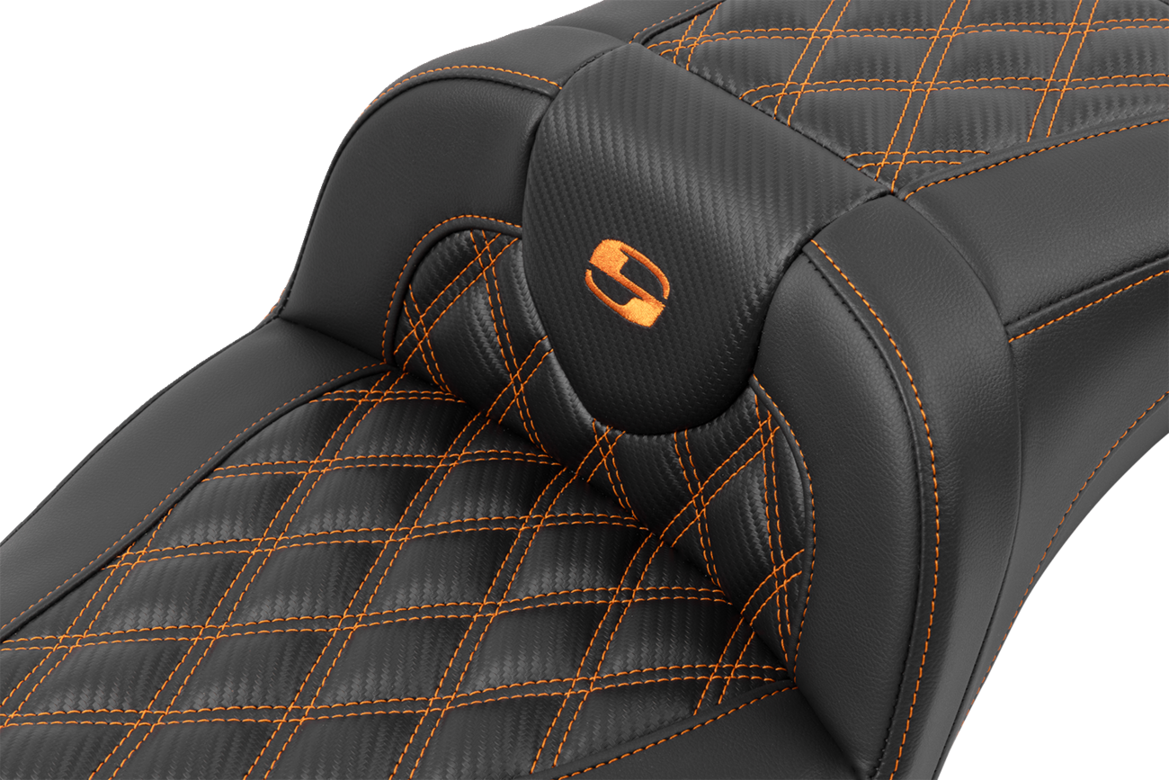 SADDLEMEN Roadsofa™ Extended Reach Seat - without Backrest - Lattice Stitch - Orange Stitch - FL/FX '23-'24