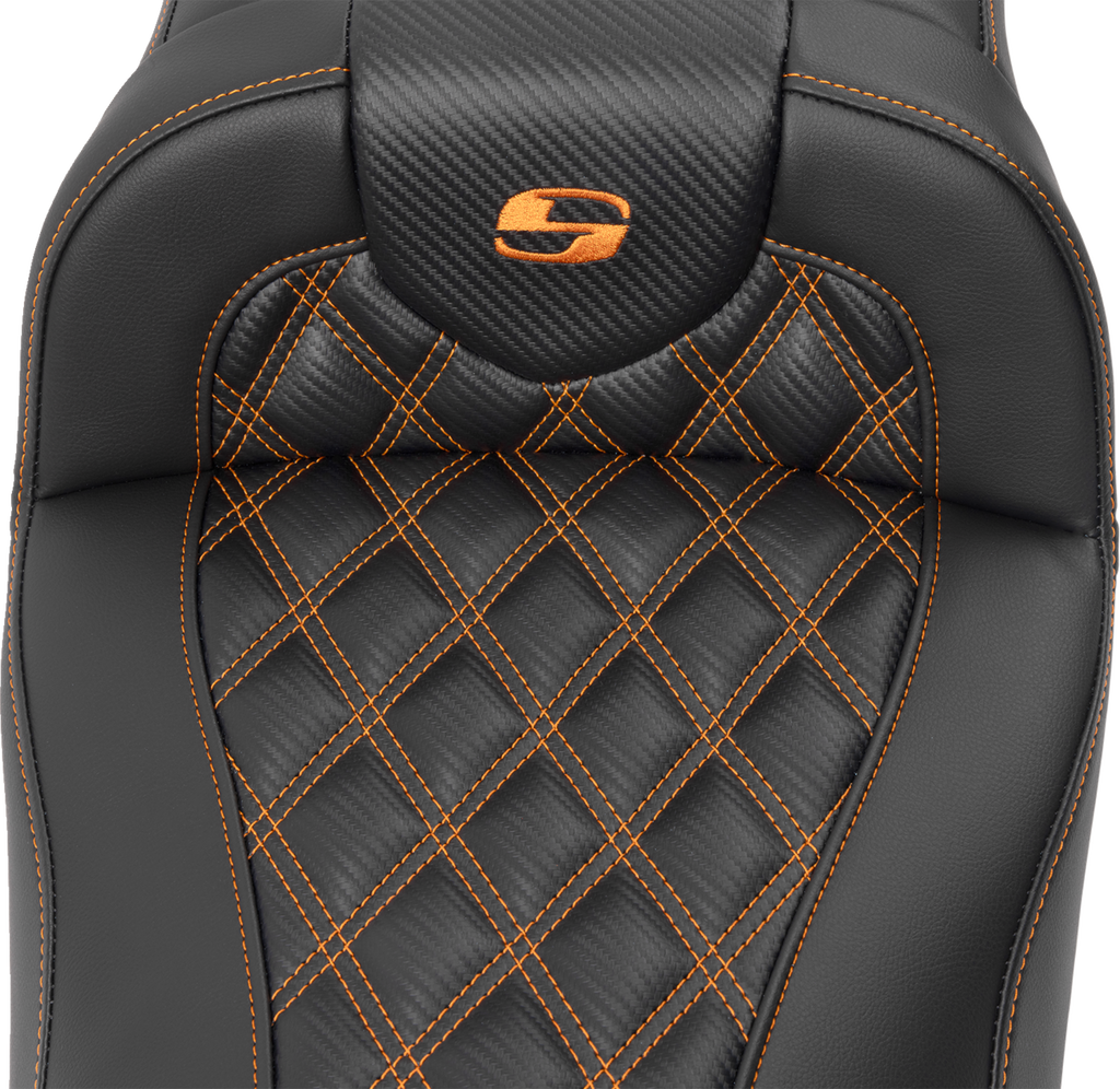 SADDLEMEN Roadsofa™ Extended Reach Seat - without Backrest - Lattice Stitch - Orange Stitch - FL/FX '23-'24