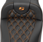 SADDLEMEN Roadsofa™ Extended Reach Seat - without Backrest - Lattice Stitch - Orange Stitch - FL/FX '23-'24