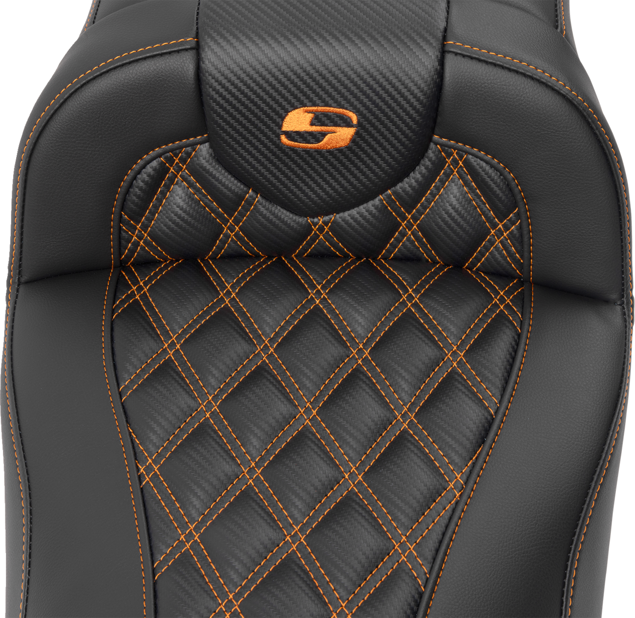 SADDLEMEN Roadsofa™ Extended Reach Seat - without Backrest - Lattice Stitch - Orange Stitch - FL/FX '23-'24