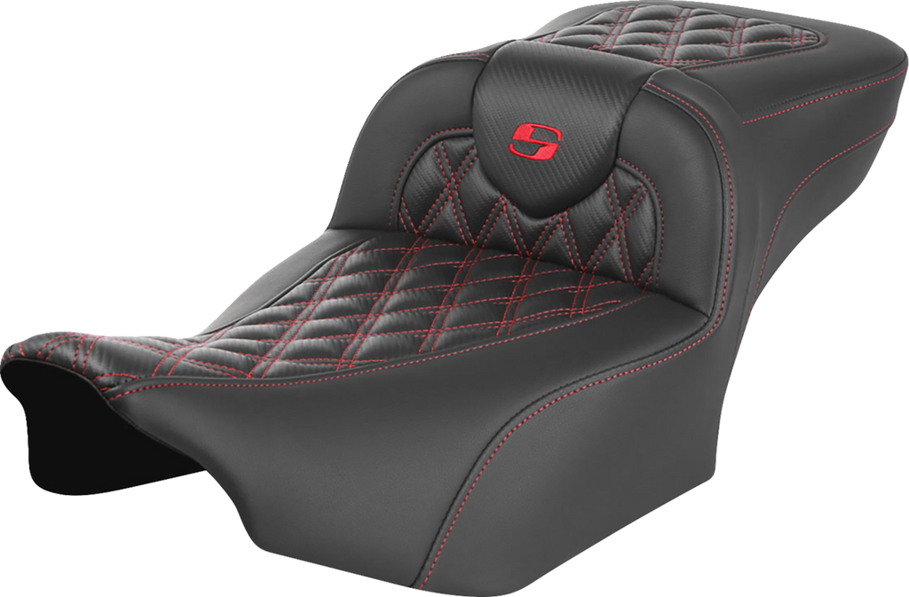 SADDLEMEN Roadsofa™ Extended Reach Seat - without Backrest - Lattice Stitch - Red Stitch - FLTR/FLHX '23-'24