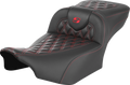 SADDLEMEN Roadsofa™ Extended Reach Seat - without Backrest - Lattice Stitch - Red Stitch - FLTR/FLHX '23-'24