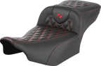 SADDLEMEN Roadsofa™ Extended Reach Seat - without Backrest - Lattice Stitch - Red Stitch - FLTR/FLHX '23-'24