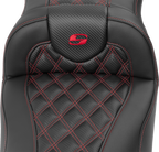 SADDLEMEN Roadsofa™ Extended Reach Seat - without Backrest - Lattice Stitch - Red Stitch - FLTR/FLHX '23-'24