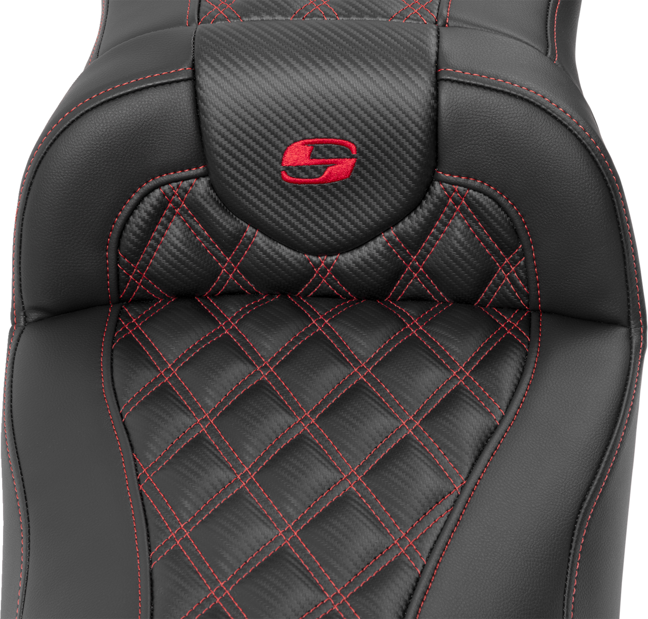 SADDLEMEN Roadsofa™ Extended Reach Seat - without Backrest - Lattice Stitch - Red Stitch - FLTR/FLHX '23-'24