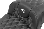 SADDLEMEN Roadsofa™ Extended Reach Seat - without Backrest - Lattice Stitch - Silver Stitch - FL/FX '23-'24