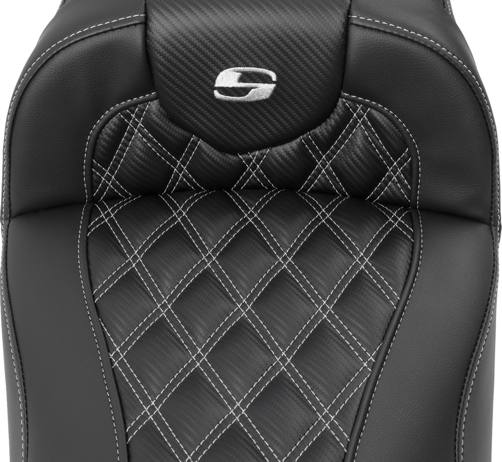 SADDLEMEN Roadsofa™ Extended Reach Seat - without Backrest - Lattice Stitch - Silver Stitch - FL/FX '23-'24