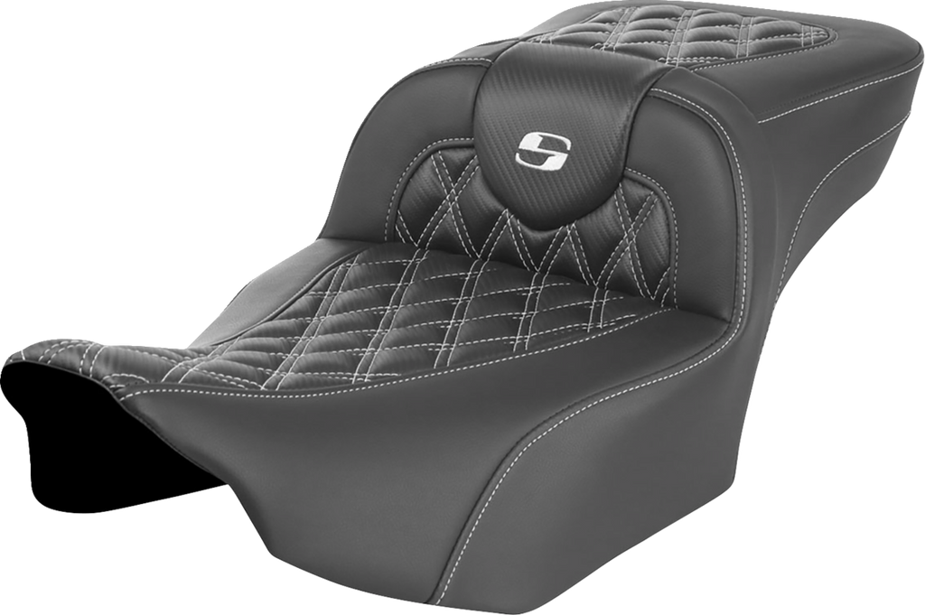 SADDLEMEN Roadsofa™ Extended Reach Seat - without Backrest - Lattice Stitch - White Stitch - FLTR/FLHX '23-'24