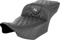 SADDLEMEN Roadsofa™ Extended Reach Seat - without Backrest - Lattice Stitch - White Stitch - FLTR/FLHX '23-'24