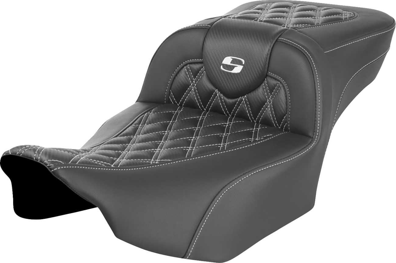 SADDLEMEN Roadsofa™ Extended Reach Seat - without Backrest - Lattice Stitch - White Stitch - FLTR/FLHX '23-'24