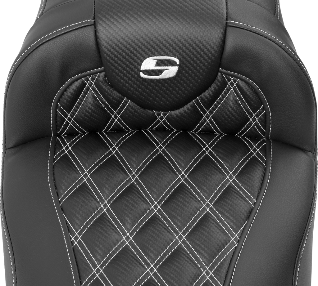 SADDLEMEN Roadsofa™ Extended Reach Seat - without Backrest - Lattice Stitch - White Stitch - FLTR/FLHX '23-'24