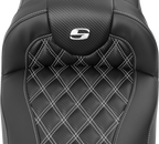 SADDLEMEN Roadsofa™ Extended Reach Seat - without Backrest - Lattice Stitch - White Stitch - FLTR/FLHX '23-'24