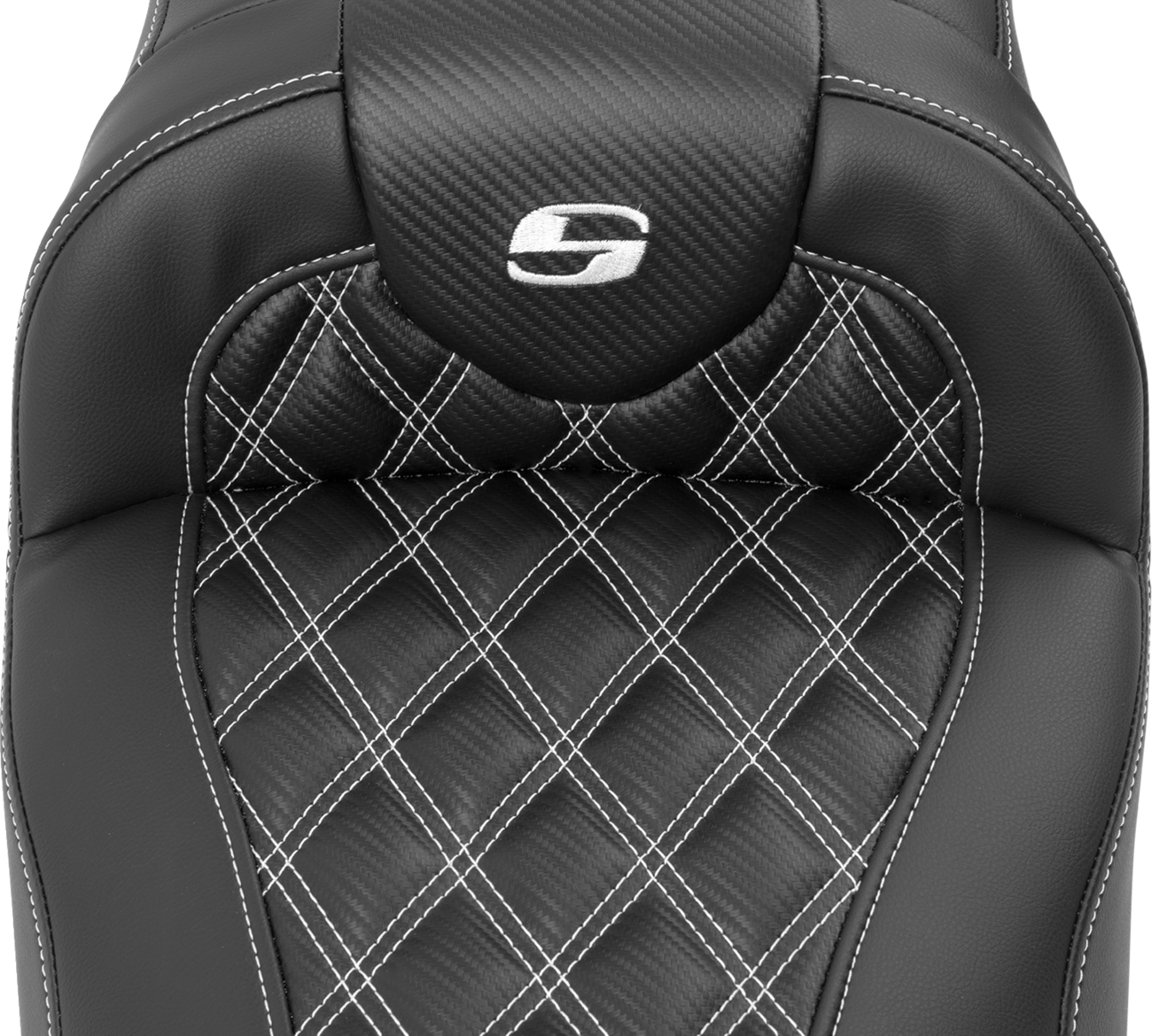 SADDLEMEN Roadsofa™ Extended Reach Seat - without Backrest - Lattice Stitch - White Stitch - FLTR/FLHX '23-'24
