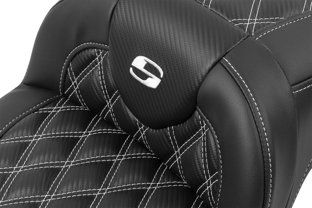 SADDLEMEN Roadsofa™ Extended Reach Seat - without Backrest - Lattice Stitch - White Stitch - FLTR/FLHX '23-'24