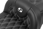 SADDLEMEN Roadsofa™ Extended Reach Seat - without Backrest - Lattice Stitch - White Stitch - FLTR/FLHX '23-'24
