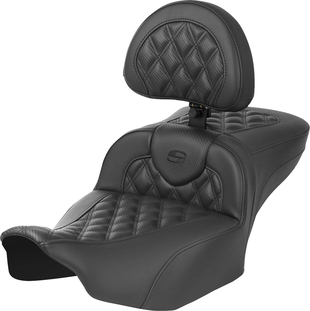 SADDLEMEN Roadsofa™ Extended Reach Seat - with Backrest - Carbon Fiber - Lattice Stitch - FLTR/FLHX '23-'24