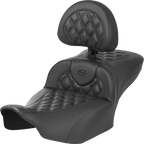 SADDLEMEN Roadsofa™ Extended Reach Seat - with Backrest - Carbon Fiber - Lattice Stitch - FLTR/FLHX '23-'24