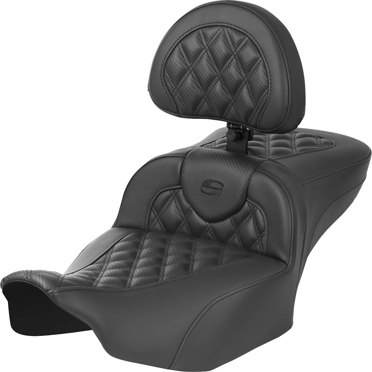 SADDLEMEN Roadsofa™ Extended Reach Seat - with Backrest - Carbon Fiber - Lattice Stitch - FLTR/FLHX '23-'24