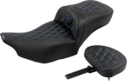 SADDLEMEN Roadsofa™ Extended Reach Seat - with Backrest - Lattice Stitch - Blue Stitch - FLTR/FLHX '23-'24