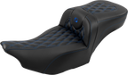 SADDLEMEN Roadsofa™ Extended Reach Seat - with Backrest - Lattice Stitch - Blue Stitch - FLTR/FLHX '23-'24