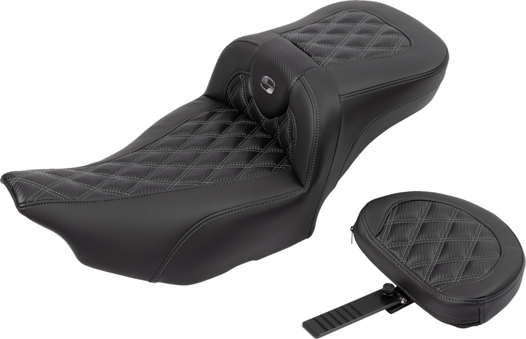 SADDLEMEN Roadsofa™ Extended Reach Seat - without Backrest - Lattice Stitch - Gray Stitch - FLTR/FLHX '23-'24