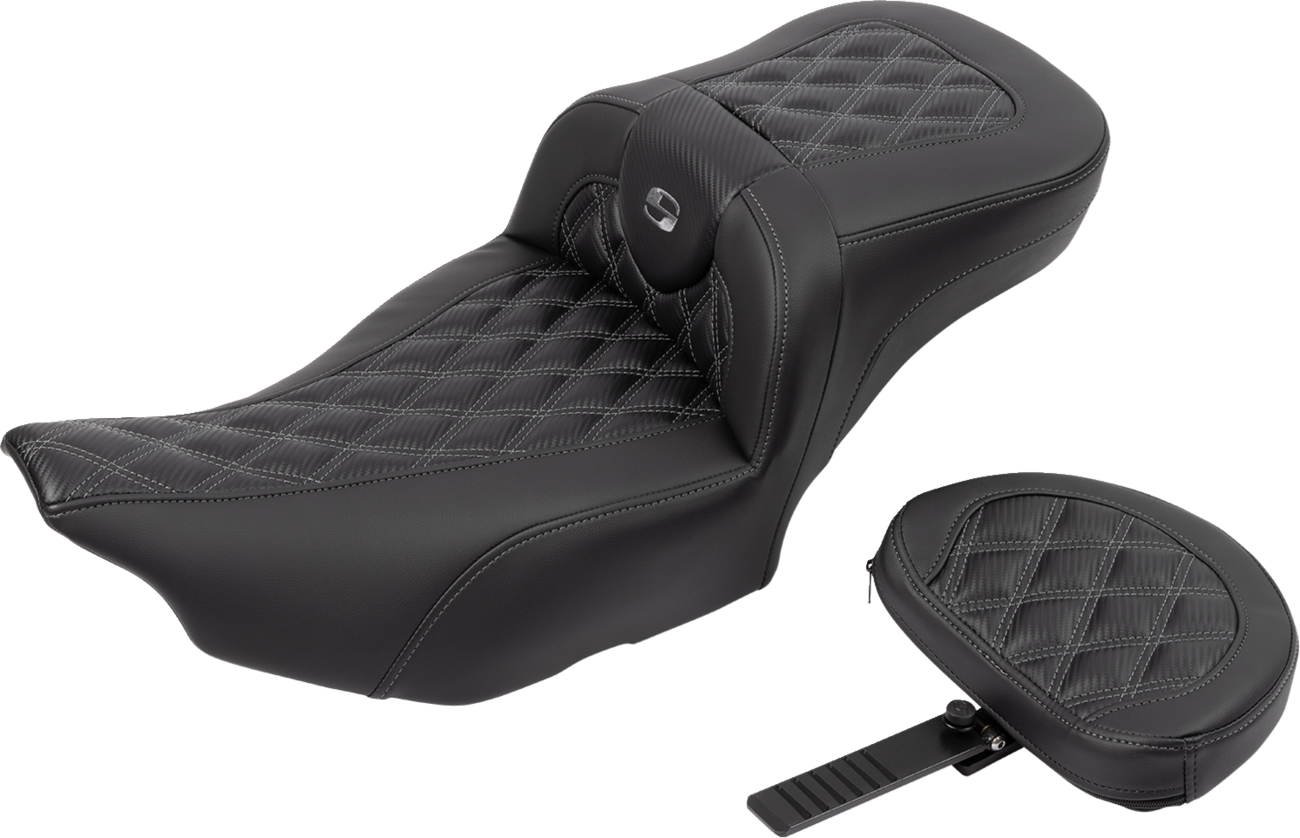 SADDLEMEN Roadsofa™ Extended Reach Seat - without Backrest - Lattice Stitch - Gray Stitch - FLTR/FLHX '23-'24