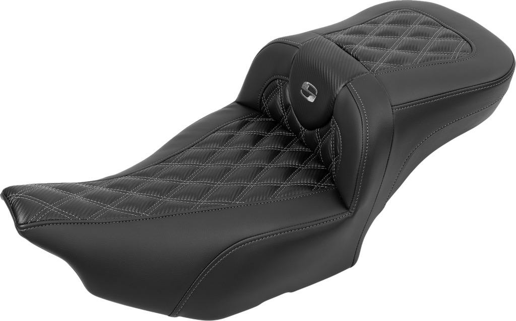 SADDLEMEN Roadsofa™ Extended Reach Seat - without Backrest - Lattice Stitch - Gray Stitch - FLTR/FLHX '23-'24