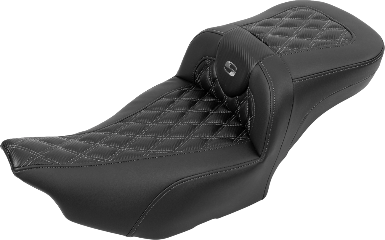 SADDLEMEN Roadsofa™ Extended Reach Seat - without Backrest - Lattice Stitch - Gray Stitch - FLTR/FLHX '23-'24