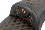 SADDLEMEN Roadsofa™ Extended Reach Seat - with Backrest - Lattice Stitch - Orange Stitch - FLTR/FLHX '23-'24