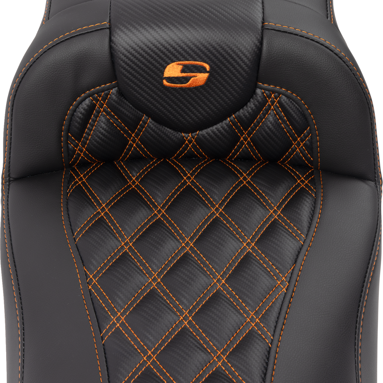 SADDLEMEN Roadsofa™ Extended Reach Seat - with Backrest - Lattice Stitch - Orange Stitch - FLTR/FLHX '23-'24