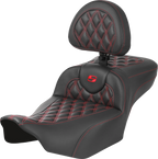 SADDLEMEN Roadsofa™ Extended Reach Seat - with Backrest - Lattice Stitch - Red Stitch - FLTR/FLHX '23-'24