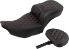 SADDLEMEN Roadsofa™ Extended Reach Seat - with Backrest - Lattice Stitch - Red Stitch - FLTR/FLHX '23-'24