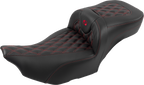 SADDLEMEN Roadsofa™ Extended Reach Seat - with Backrest - Lattice Stitch - Red Stitch - FLTR/FLHX '23-'24