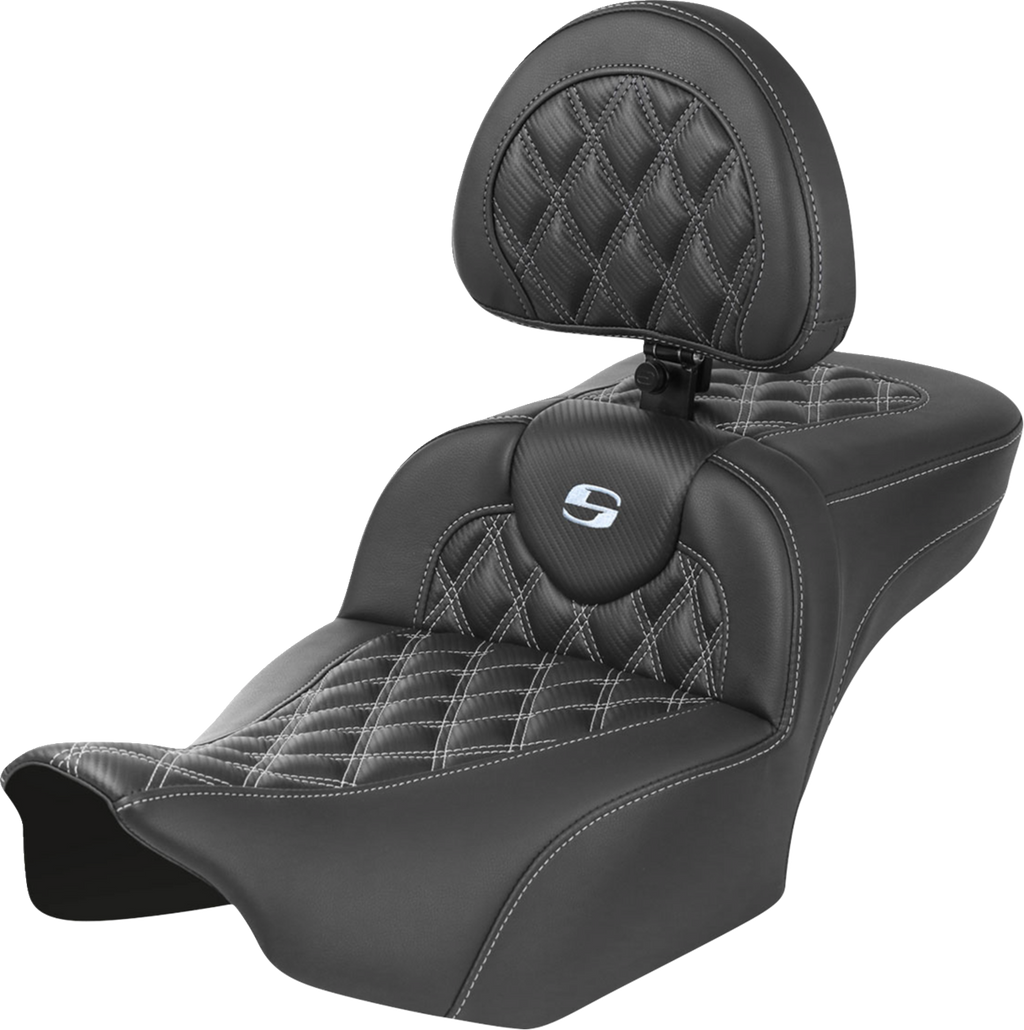 SADDLEMEN Roadsofa™ Extended Reach Seat - with Backrest - Lattice Stitch - Silver Stitch - FLTR/FLHX '23-'24