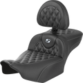SADDLEMEN Roadsofa™ Extended Reach Seat - with Backrest - Lattice Stitch - Silver Stitch - FLTR/FLHX '23-'24
