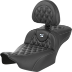 SADDLEMEN Roadsofa™ Extended Reach Seat - with Backrest - Lattice Stitch - Silver Stitch - FLTR/FLHX '23-'24