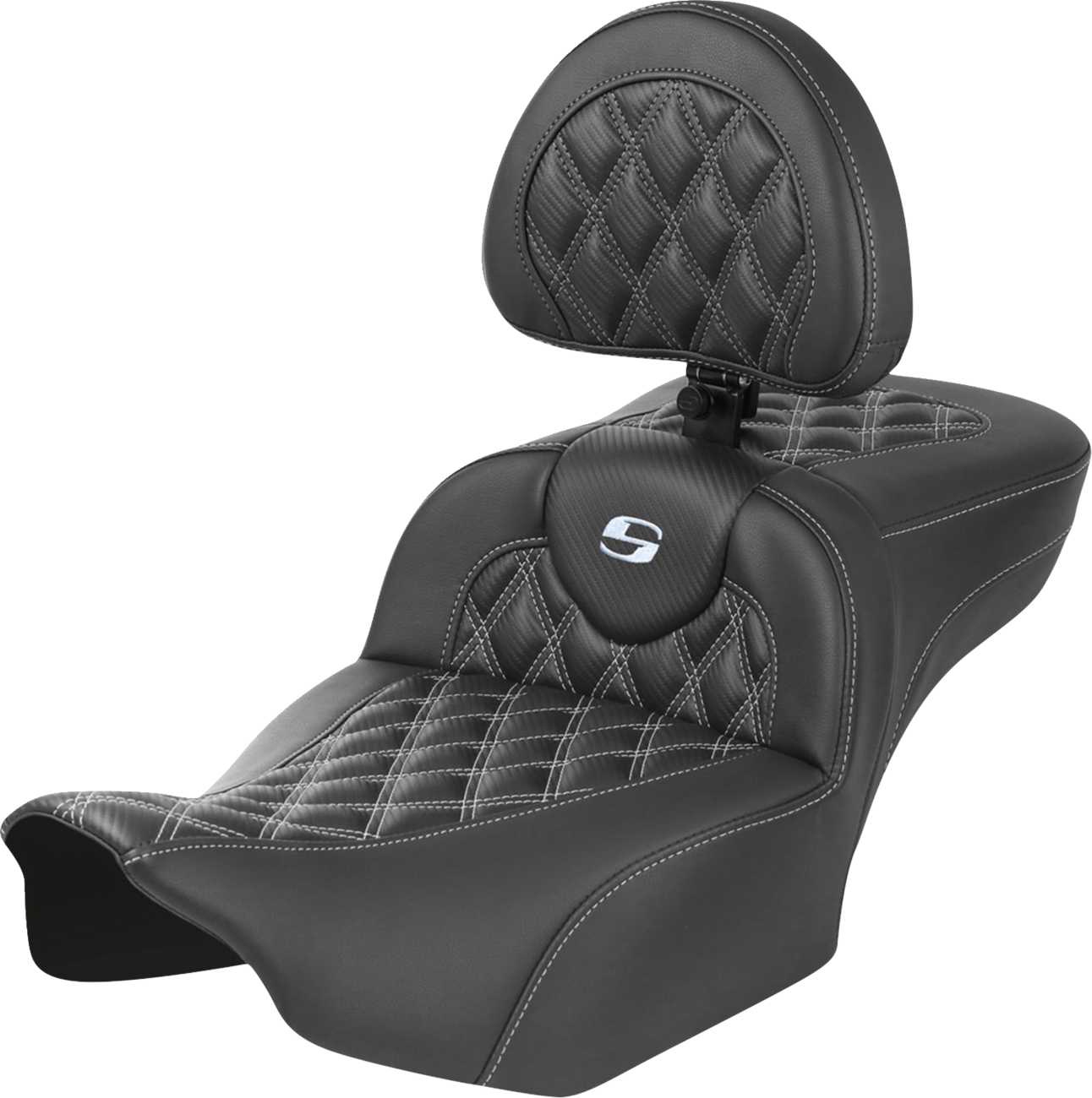 SADDLEMEN Roadsofa™ Extended Reach Seat - with Backrest - Lattice Stitch - Silver Stitch - FLTR/FLHX '23-'24