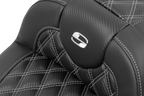 SADDLEMEN Roadsofa™ Extended Reach Seat - with Backrest - Lattice Stitch - Silver Stitch - FLTR/FLHX '23-'24