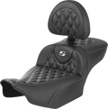 SADDLEMEN Roadsofa™ Extended Reach Seat - with Backrest - Lattice Stitch - White Stitch - FLTR/FLHX '23-'24