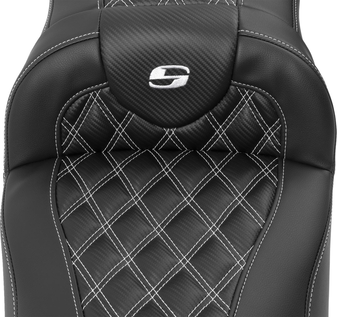 SADDLEMEN Roadsofa™ Extended Reach Seat - with Backrest - Lattice Stitch - White Stitch - FLTR/FLHX '23-'24