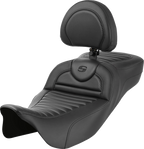 SADDLEMEN Roadsofa™ Extended Reach Seat - with Backrest - Tuck-n-Roll - Carbon Fiber - FLH/FLT '08-'24