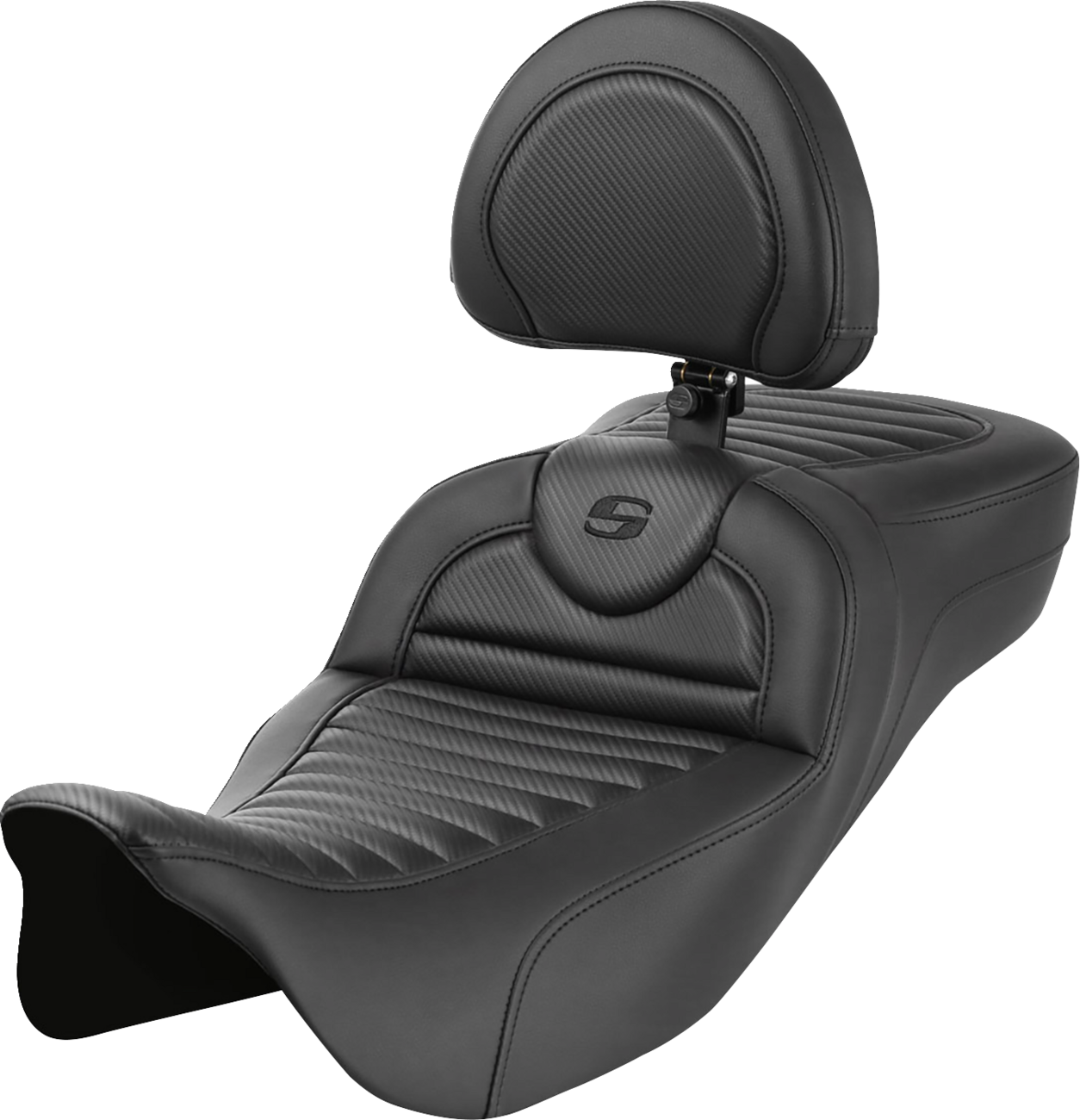 SADDLEMEN Roadsofa™ Extended Reach Seat - with Backrest - Tuck-n-Roll - Carbon Fiber - FLH/FLT '08-'24