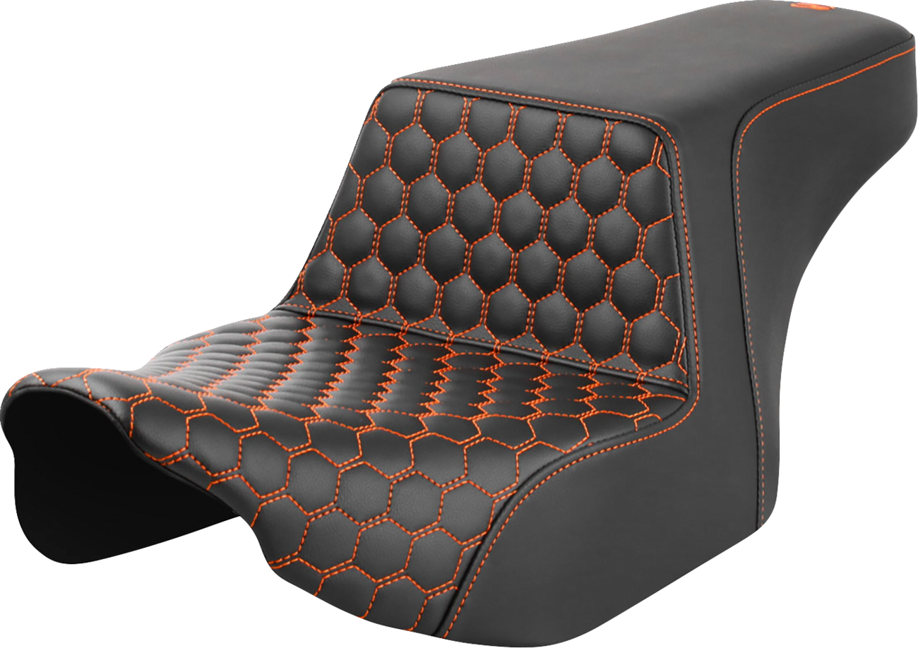 SADDLEMEN Step-Up Seat - Front Honeycomb - Orange Stitching - FL '23-'24