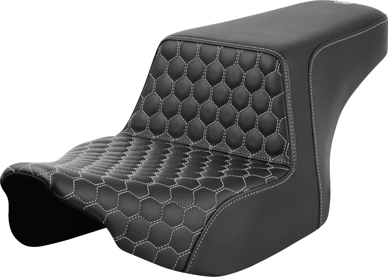SADDLEMEN Step-Up Seat - Front Honeycomb - Silver Stitching - FL '23-'24
